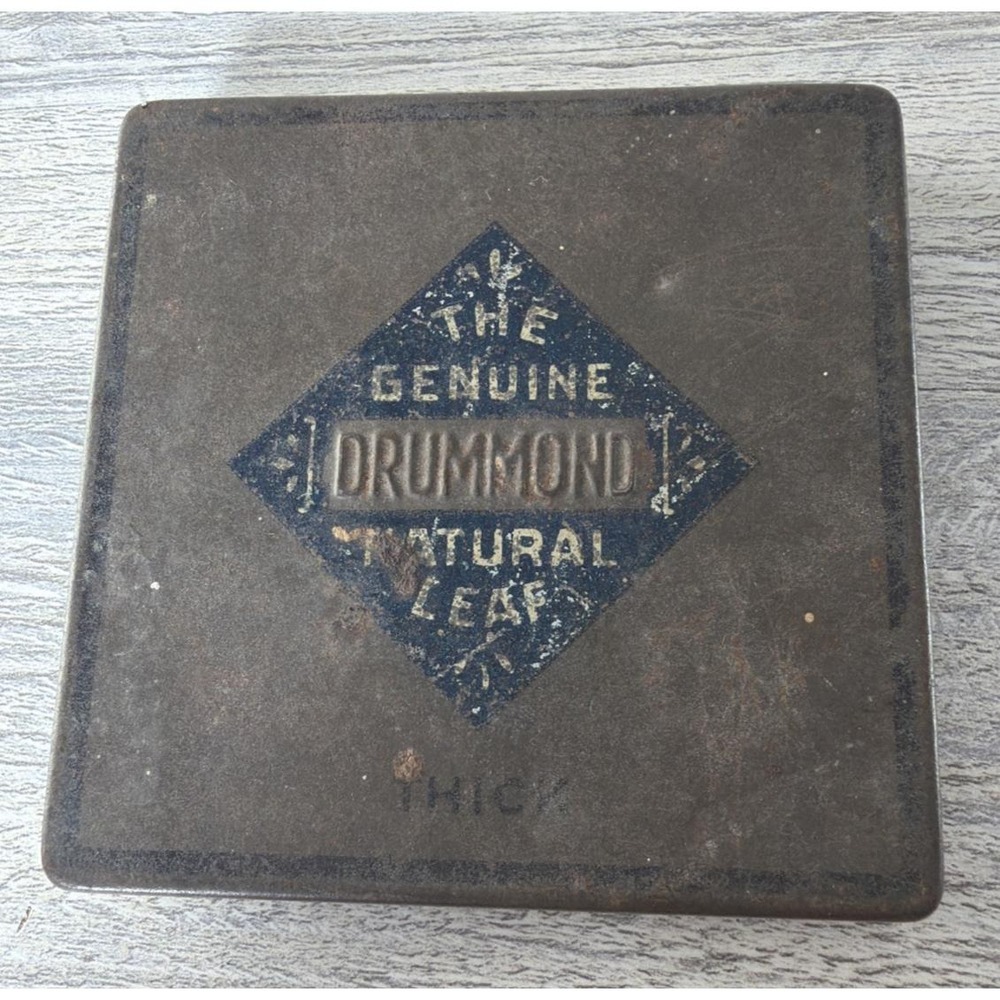 Vtg 1890's Drummond The Genuine Natural Leaf Thick Pipe Tobacco Embossed Tin